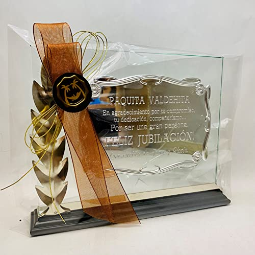Placa Grabada para Agradecimiento, Aniversario, Jubilación, Cumpleaños... chapa metálica en cristal Personalizada