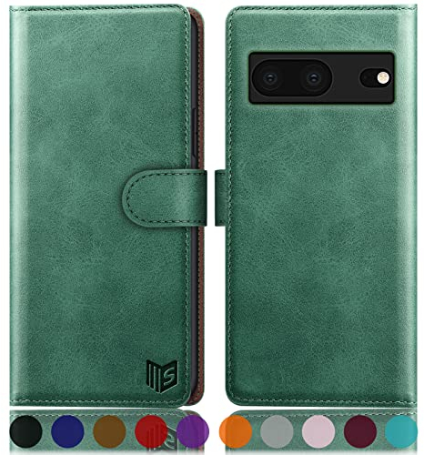SUANPOT [RFID Schutz für Google Pixel 7 5G Hülle PU Leder Handyhülle Lederhülle Klapphülle Kartenfach Flip Cover für Pixel 7 Handy hülle Leather Wallet Phone Case (Hellgrün)