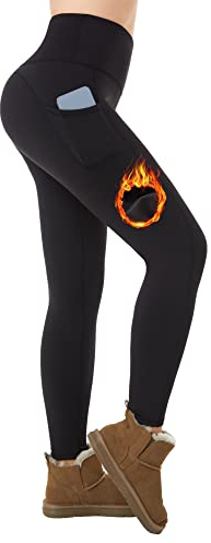 ineepor Thermo Leggings Damen Outdoor mit Fleece Gefütterte Leggings Damen Taschen Hohe Taille Winter wasserdichte Yoga Fitness Training Sport Leggings