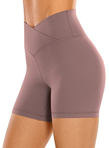 CRZ YOGA Butterluxe Damen Crossover Sport Radlerhose High Waist V-Kreuz Biker Shorts Blickdicht Gym Kurze Leggings - 13cm Malve 38
