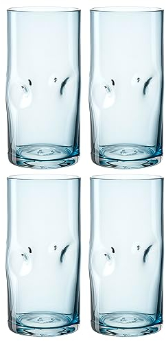 LEONARDO HOME Vesuvio Longdrinkglas Set 4-teilig - Becher aus hochwertigem Glas in organischer Form - Inhalt 330 ml - Handgemacht - Spülmaschinengeeignet - 4 Trinkgläser in Farbe blau, 077378
