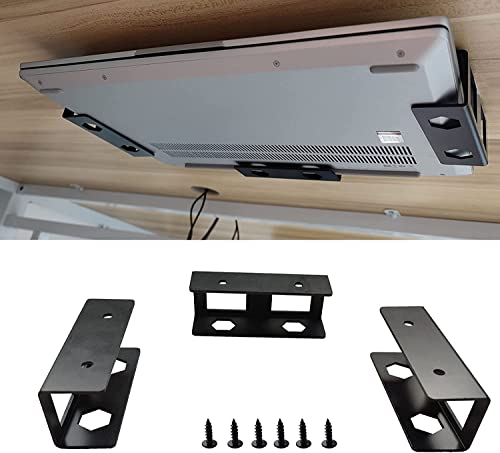 Goorder Under Desk Laptop Mount, Metal Under Desk Laptop Storage Holder with Screws, Universal Under Desk Mount Organizer Rack Bracket for Laptop, Keyboard, Cable Box, Network Switch (3 PCS, Black)