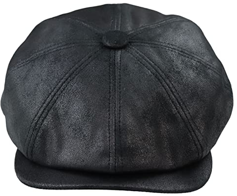 TruClothing.com Herren 8 Panel Razor Baker Boy Hut PU Leder Blinders Newsboy Schiebermütze - schwarz S-M