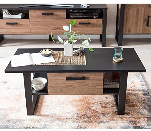 58 aufm Kessel Couchtisch Jami 110x48x65 Wohnzimmertisch Schwarz-Okapi Nuss/Okapi Nuss 10141