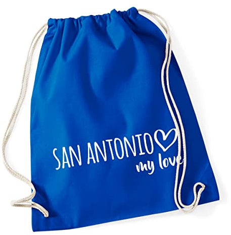 Huuraa Turnbeutel San Antonio my love Tasche Baumwolle 12 Liter Bright Royal für alle Fans von San Antonio USA Geschenk Idee für Freunde und Familie