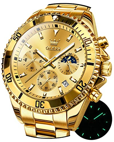 OLEVS Herrenuhren Chronograph Edelstahl Analog Japan Quarz Mondphase Uhr Wasserdicht Datum Business Klassisch Leuchtend Uhren für Männer