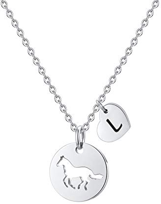 TINGN Pferde Mädchen Geschenk, Pferde Kette Herz Buchstaben Edelstahl Kette mit Buchstaben L Personalisierte Geschenke für Teenager Mädchen Pferdeliebhaber Geschenke für Schwester Tochter Schmuck
