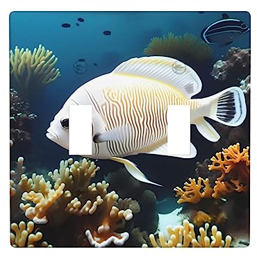 Placa de cubierta de receptáculo para interruptor de luz de pez blanco y dorado, placa de pared decorativa, tamaño 4.5 x 4.5 pulgadas, fácil de instalar y resistente al calor