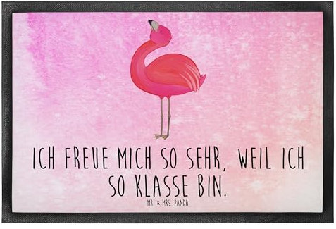 Mr. & Mrs. Panda 60 x 90 cm Fußmatte Flamingo Stolz - Geschenk, Beste Freundin, Fußabtreter, Fußmatte außen, rosa, Freundin, Fußabstreifer,