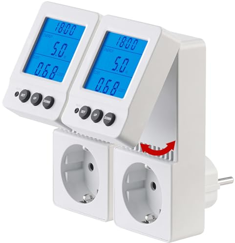 revolt Strommessgerät Digital: 2er Energiekostenmesser und Stromverbrauchzähler mit aufklappbarem (Stromzähler Digital Steckdose, Strommesser, Waschmaschine)
