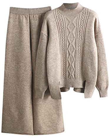 Tuta Donna Invernale Completi Donna Eleganti Lavorati a Maglia Top Completo Lana Donna Tuta Completa Donna Tuta da Casa Donna 2 Pezzi Elastico Set con Pantaloni Completi da Donna a metà Autunno