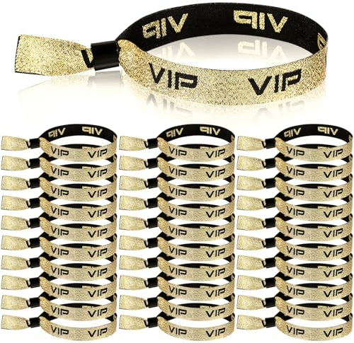 Aoriher 50 Pièces Bracelets d'Entrée en Tissu VIP Bracelets d'Identification VIP Bracelet d'Événement en Or Bracelets de Concert Bande de Poignet d'Entrée pour Fête Anniversaire Exposition Bal Cinéma