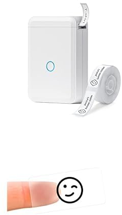 NIIMBOT D110 Etikettiergerät mit 1 Rolle weißem Klebeband, tragbarer Etikettendrucker, Bluetooth-Thermo-Etikettierer für die Organisation im Büro. 1 Rolle klares Etikett wasserfest