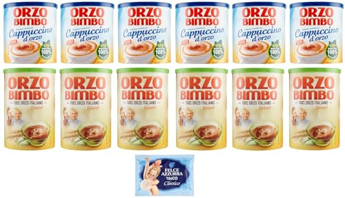 12er-Pack Testpaket Orzo Bimbo Löslich-Gersten-Cappuccino 150g + Orzo Bimbo Löslich-Gersten 200g,eine koffeinfreie Alternative + 1er-Pack Kostenlos Felce Azzurra Talkumpuder, 100g-Beutel