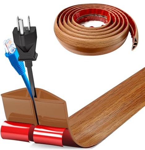 Flexibler Klein Kabelkanal, Selbstklebend Boden Kabelbrücke,1M x 5cm Flexibler Kabelabdeckung Kabelschutz Kabelschacht Leicht zu Schneiden Montage für alle Netzkabel Haus, Büro, Lager (Holzmaserung)