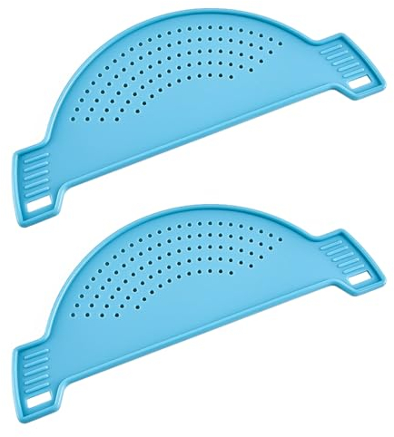 Hsthe Sea 2Pcs Blue Silicone Food Strainer,Snap Strainer for Pots,Flat Strainer,Sieve Attachment Half Round for Cooking Pots,Bowls,Pasta,Vegetables