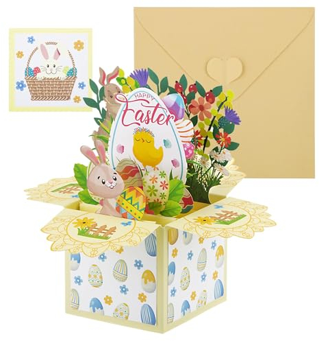 BOFUNX Biglietto Auguri di Pasqua 3D Pull-up Biglietto di Pasqua 3D Regalo Cartolino Pasqua Fai da Te Gadget Pasqua per Famiglia Amica Festa