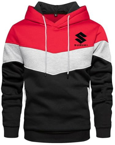 SIDHU Herren Kapuzenpulli für SUZ-uki Patchwork Packable Hoodies Pullover Streetwear Hooded Casual Sweatshirt für Wandern Reisen Camping,Red-M