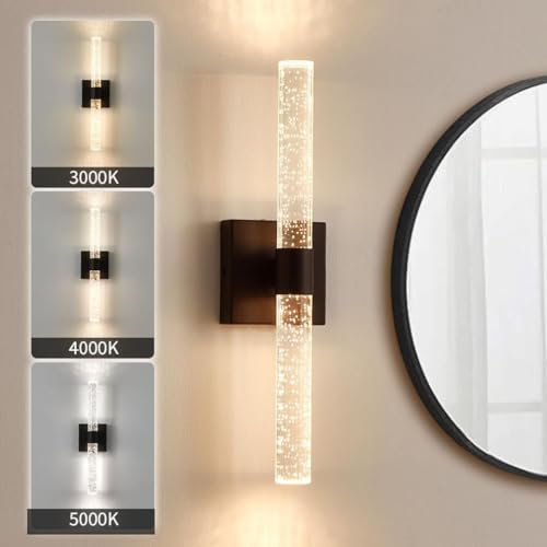 LED Wandleuchte Modern Kristall Wandlampe Innen Up and Down Leuchten Dimmbar Lichtfarbe 3000K/4000K/6000K Crystal Lampe Wand Bad Wandbeleuchtung Wohnzimmer Schlafzimmer Nachttischlampe,Schwarz,1 Piece