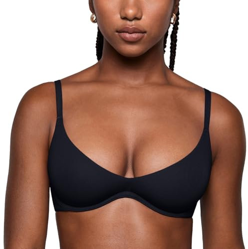 INLYRIC Women's Inbarely Plus Plunge Bra Scoop Neck Unlined Underwire Sexy Demi Balconette Bras Black 32A