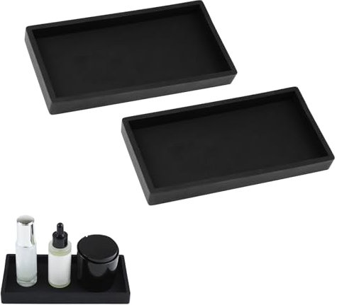 SHBAOCH Badezimmer Tablett, 2 Stück Dekotablett Schwarz Silikon, Schminktisch Ablageschale für Waschtisch Badewanne Küchenspüle und Toilette(20x10CM)