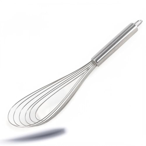 Kerafactum Fouet plat 30 cm | Fouet mélangeur avec œillet de suspension 6 arcs design poignée ronde | Fouet de cuisine en acier inoxydable