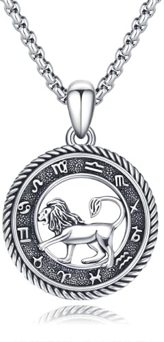 PARYFO Sternzeichen Löwe Kette 925 Sterling Silber Horoskop Halskette Löwe Anhänger Oxidiert 12 Sternzeichen Schmuck Geschenke für Männer Frauen Unisex