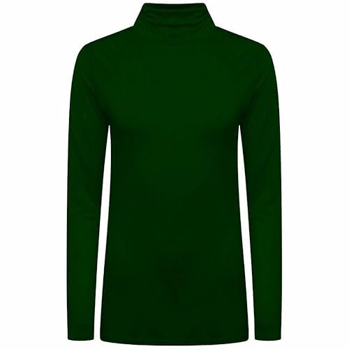FASHION MY LOVE Ladies Polo Roll Neck Long Sleeve Turtle Neck Plain Jumpers for Women Top Womens Ladies New Plain Turtle Polo Roll Neck Long Sleeve Stretch Jumper T-Shirt Tee Top 8-26 Bottle Green