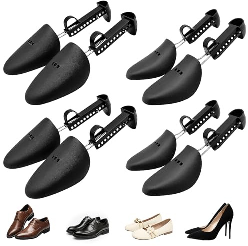 GOEDCH Hormas para Zapatos de Plástico: 4 Pares Ajustable Camilla para Zapatos con Muelle Espiral Metálico, Ensanchador de Zapatos para Hombres y Mujeres para Zapatillas y Zapatos Planos (Negro)