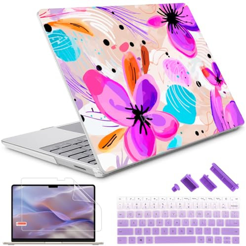 Lepeoac Compatible with 12.4 inch Microsoft Surface Laptop Go 3 Go 2 Go 1 Models: 1943 2013（2023 2022 2020 Release, Plastic Hard Shell Case with Keyboard Cover, Trendy Floral