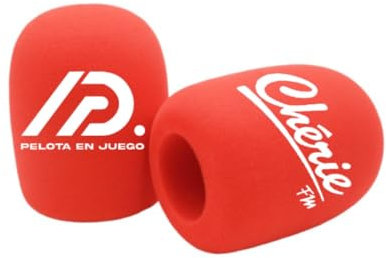 Lot de 2 pare-brises personnalisés en mousse pour microphone avec logo imprimé pour entretiens TV, diffusion, station de radio (rouge, rond)