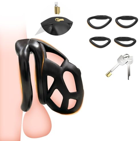 AMZII 7.0 Cobra Cage de Chasteté Pénis SexToys Homme,Chastity Cage avec 4 Arc Anneaux de Pénis & Serrure Super-Invisible,Cages de Chasteté Hommes,Chasteté Pour Pénis Ceintures de Chasteté (M)