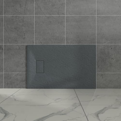 Aquariss SMC Slate Effect Shower Enclosure Tray 1100x700mm Rectangular Wetroom Shower Base Anthracite