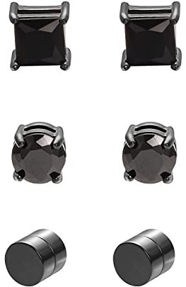 Airokiy Ohrring Clip damen Schwarzer Magnet Ohrringe mit Magnet Ohrclips Schwarz Ohne Ohrlöcher Magnetisch Clip Ohrklipser Zirkonia 3 Paare 6mm