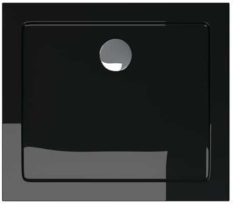 doporro Duschtasse Duschwanne 75x80x4 mit Ablaufgarnitur Acryl in Schwarz | Flache Duschwanne für bodenebene Montage mit DIN-Anschlüssen – stabil & pflegeleicht für moderne Duschen Faro2+AL01