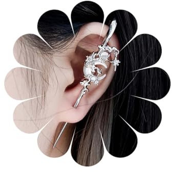 Inilbran Punk Moon Ear Crawler Earrings Vintage Crescent Moon Ear Needle Piercing Earrings Silver CZ Moon Ear Bar Wrap Earrings Moon Edgy Ear Pin Single Earrings Jewelry for Women