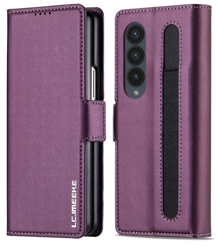 ZHOZEXIN Brieftaschenhülle für Samsung Galaxy Z Fold 4,Magnetverschluss Pu Leder mit Stiftschlitz, Geldbeutelschlitz,Handyhülle für Samsung Galaxy Z Fold 4 (Lila)