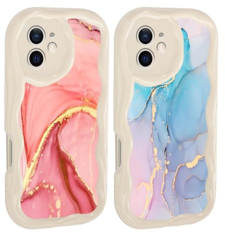 Coalbooliy 2 Stück HandyHülle für iPhone 11 Hülle 6,1”, Aesthetic Marmor Muster Design Ultra Dünn Silikon Case Slim Weich TPU Welle Stoßfeste Kameraschutz Schutzhülle Cover für Mädchen, D
