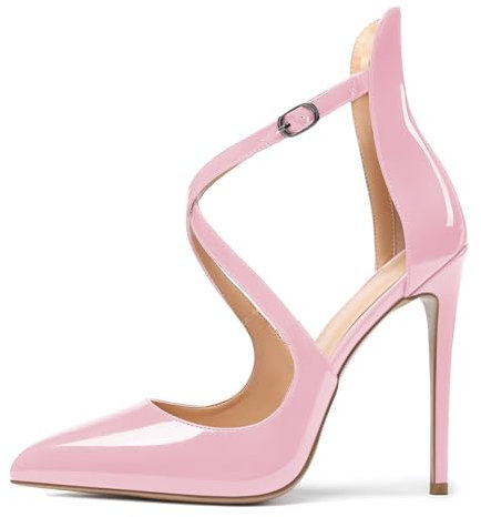 EDEFS Scarpe da Sposa con Tacco a Spillo 12 cm Donna Punta Chiusa a Punta & Cinturino alla Caviglia per Feste e Moda Rosa EU41