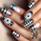 24 Pcs Medium Square False Nails | French Tip White Floral Checkerboard Design | Gel Effect Press On Nails for Women | Reusable Stick On Nails for Wedding Party Everyday Use (Medium Length)