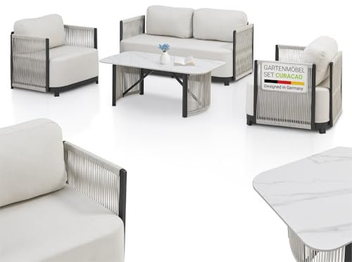 Juskys Premium Outdoor Lounge Curacao - Modernes Gartenmöbel Set, wasserabweisendes Olefin, wetterfest - Möbel für Garten & Terrasse, Gartenlounge