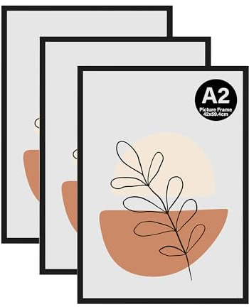 KAIWIN A2-Bilderrahmen, 3 Stück, schwarzer Holzrahmen, A2-Posterrahmen (59,4 x 42 cm), für Fotos, Bilder, Poster, Puzzles