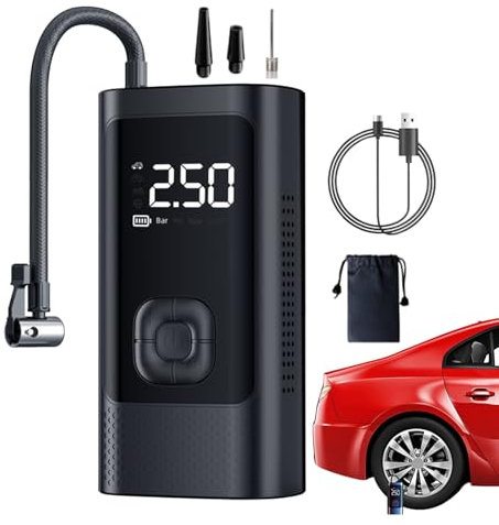 Portable Tire Inflator, Cordless Air Compressor, 3 150psi Wireless Inflator with Led Light, Car, Motorcycle and Sports Balls Digital Tire Pump, 6.10x3.08x2.24 Inches