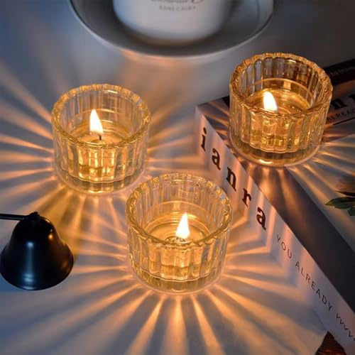Lxoraziy 12 Stück Teelichthalter Glas Rund, Klare Glas Windlichter für Teelichter, Kerzenhalter Deko für Tischdeko, Hochzeit, Weihnachten, DIY Duftkerzen