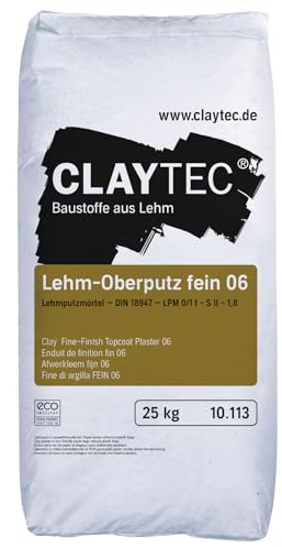Claytec Lehm-Oberputz fein 06 – 25 kg Lehmputz für Innenbereich, einlagiger Hand- & Maschinenputz, feinkörnig 0–0,6 mm, ökologisch & diffusionsoffen, für Lehm-Unterputz & Lehmbauplatten