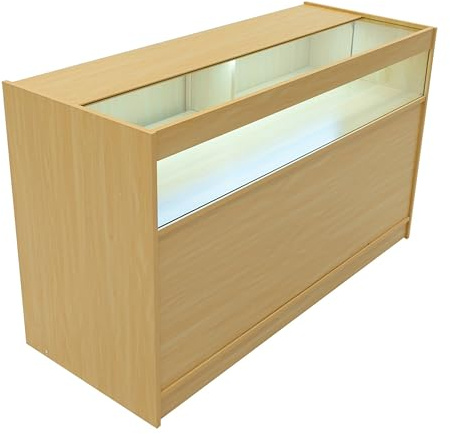 Monster Shop B1500 | MDF Color Arce y Vidrio Templado | 150x60x90cm | 3 estantes | Puertas con Cerradura | Ideal para Tiendas y comercios | Fácil Montaje | Mostrador Recepción Expositor