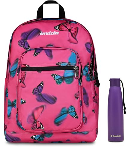Invicta Zaino Scuola Jelek, Rosa, Doppio Scomparto Con Tasca per PC e Borraccia, 34 Lt, Scuola Media e Superiore, Zaino Ragazza + Invicta Borraccia Viola