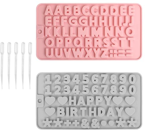 2 Stück Buchstaben Zahlen Silikonform, A-Z & 0-9 Silikonformen für DIY | Zahlen Silikonform Backen Geeignet für DIY Keksen, Pralinen, Fudge, Kerzen, Verwendet, Zu Dekorationszwecken und als Geschenk