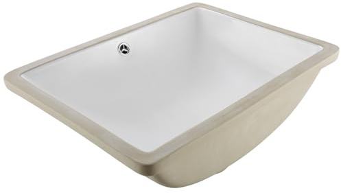 VEVOR Lavabo Bajo Encimera de Cerámica Rectangular, con Rebosadero, Fregadero de Cocina Moderno Bajo Encimera para Espacios Pequeños, Orificio de Desbordamiento, Color Blanco, 515 x 385 x 190 mm