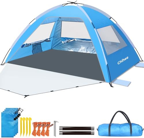 Chihee Tienda de Playa con toldo para 2-3 Personas con protección UV, Tejido Recubierto de Plata, Malla Transpirable, Bolsas de Arena adicionales, Ligera, fácil de Montar, portátil, toldo de Playa
